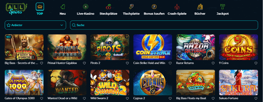 AllSpins Casino Spiele
