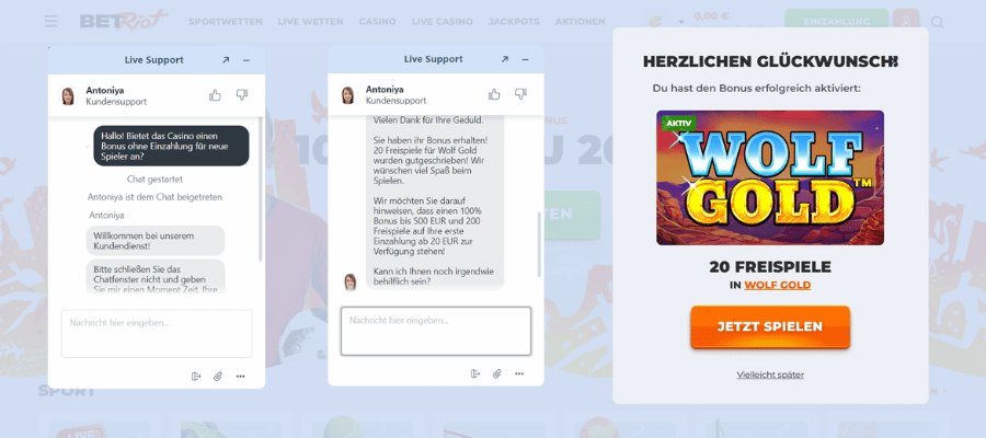 BetRiot Casino Live-Chat