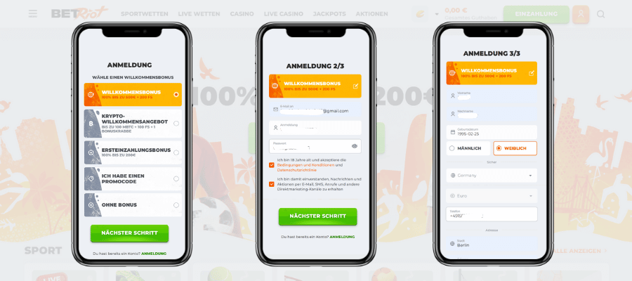 BetRiot Casino Registrierung