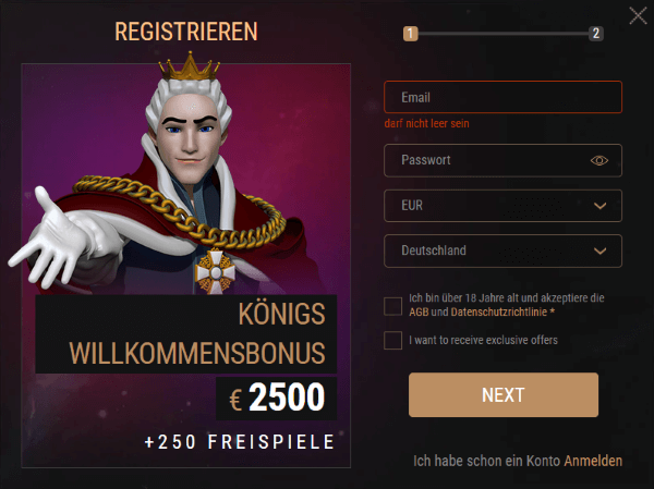 King Billy Registrierung