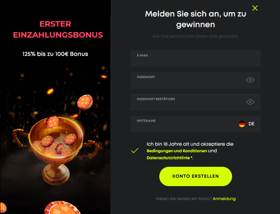 Spin Samurai Registrierung