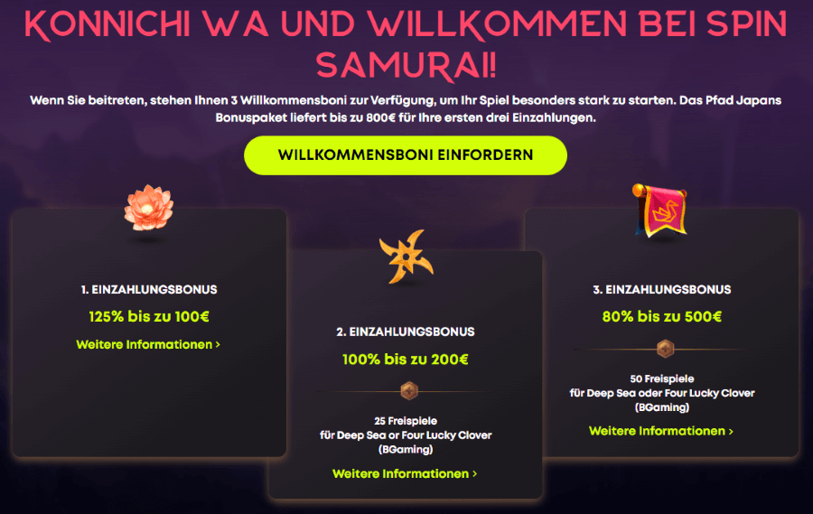 <em>*Der No Deposit Bonus von Spin Samurai ist nicht mehr aktiv!</em>