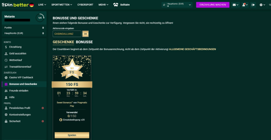 Der Willkommensbonus von SpinBetter Casino