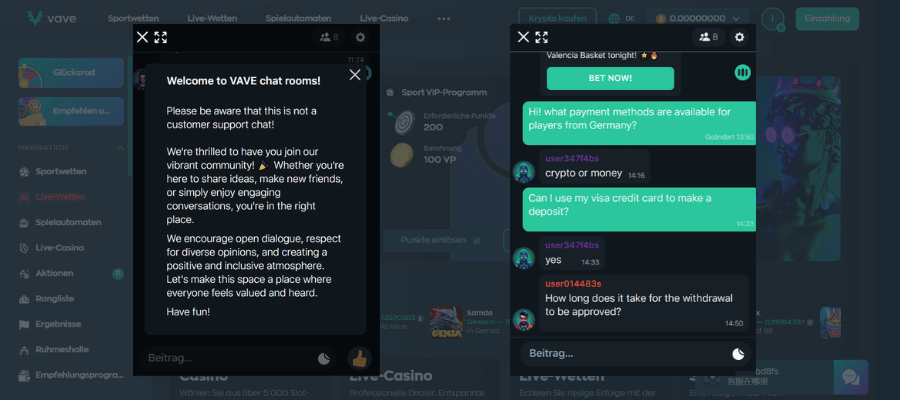 Vave Casino Live-Chat
