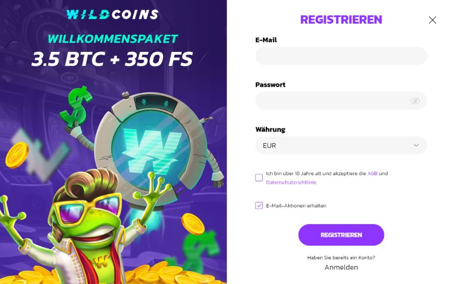 Willkommensbonus des WildCoins Casinos